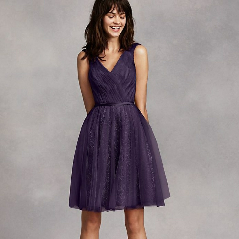 Vera Wang Tulle Lace Plum Bridesmaid Dress